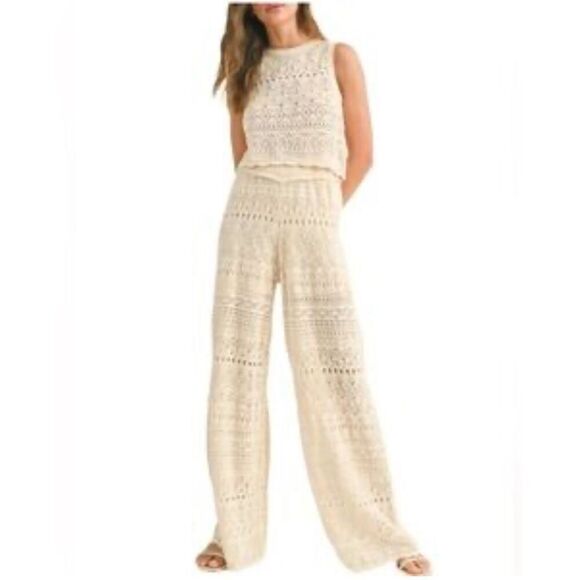 NWT House Of Harlow 1960 2pc Set Crochet Knit Crop Top + Flare Pants Women’s Med - Picture 1 of 10